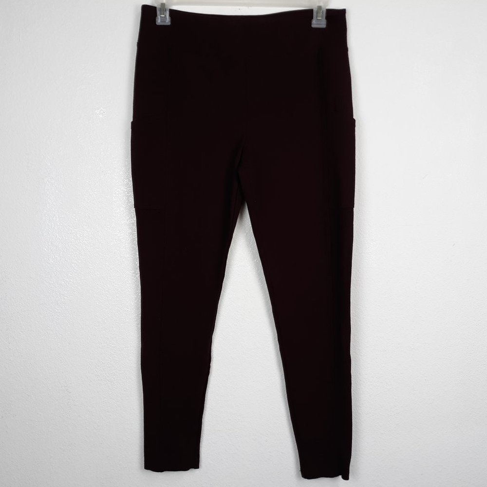 SO Women's High Rise Ponte Legging Size XXL Burgundy Side Phone/Back Pockets
